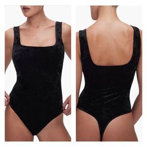 GOOD AMERICAN Crushed Velvet Tank Bodysuit Square Neck, Sz (4) XL